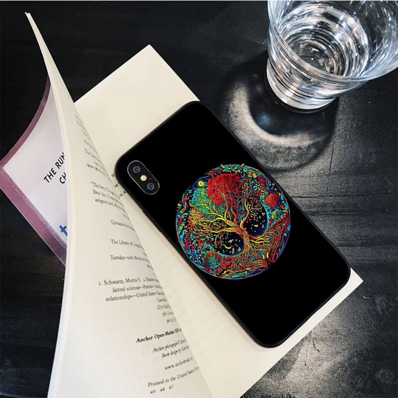 Rough Wood Grain Effect Tree of Life Yin Yang Phone Case for iPhone 8 7 6 6S Plus X SE 2020 XR XS 14 11 12 13 Mini Pro Max Mobil
