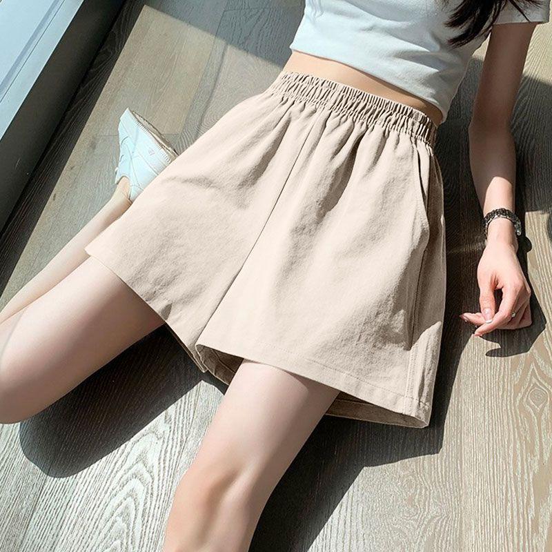 

Женские шорты с высокой посадкой, широкими штанинами, свободные, летние, в корейском стиле M хаки