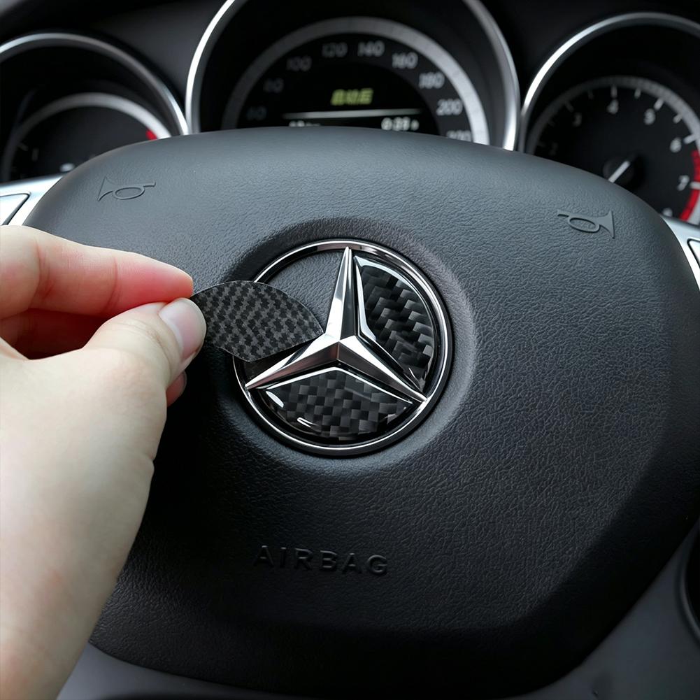 MEA4 Car Interior Carbon Fiber Steering Wheel Emblem Trim Cover Accessories For Mercedes-Benz GLC X253 X254 C-Class W205 W206 A-Class
