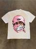 Single Piece Men White Crew Neck Short Sleeve T-Shirt Pink Balaclava Male Portrait Graphic Vintage S