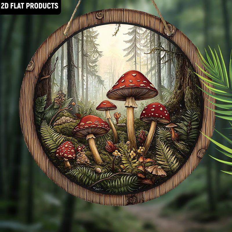 2D flat hanging decorative signs,nterior wall or door decoration, garden decoration,the pattern is red mushroom forest,a housewarming gift for friends