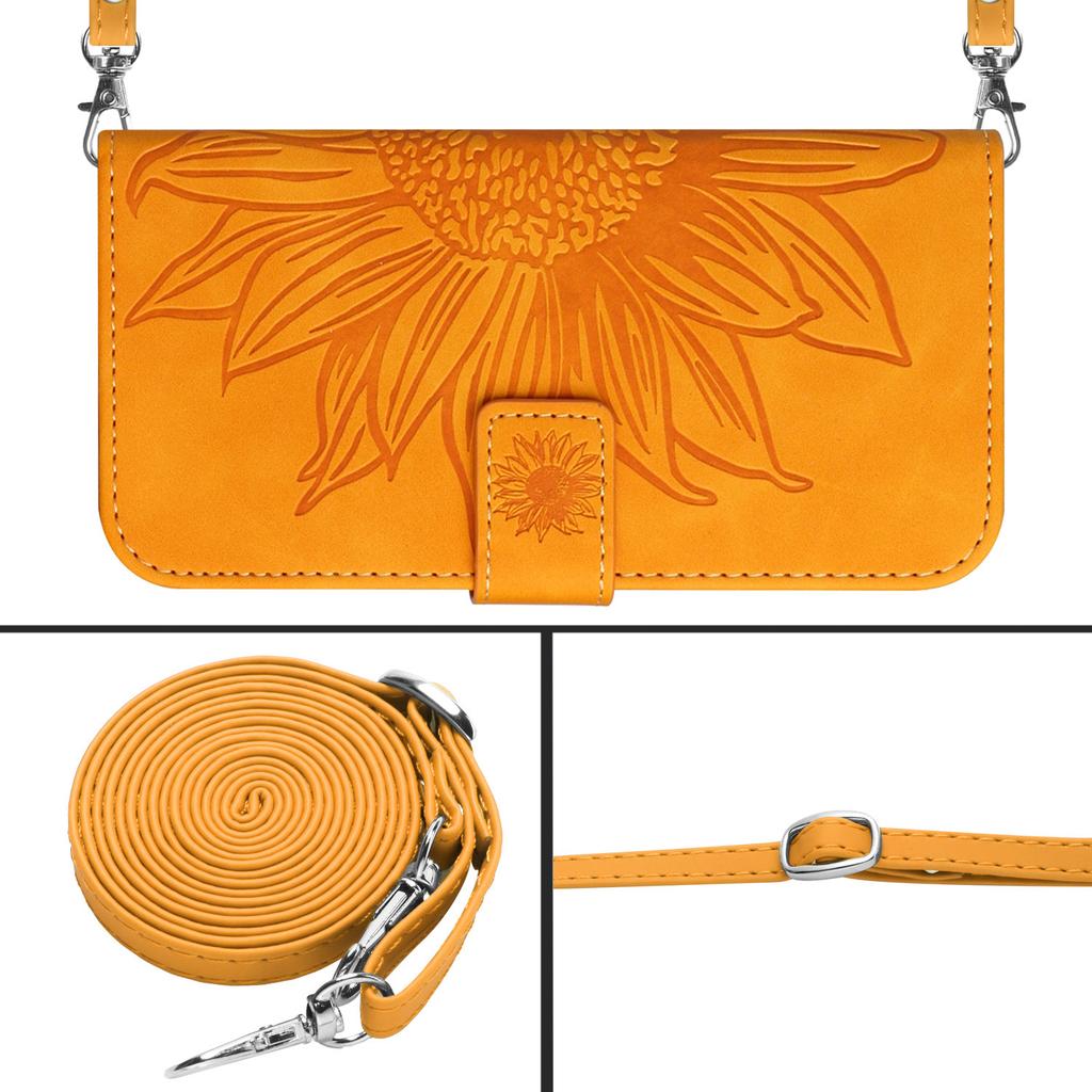 Suitable for iPhone15 Leather Case 13Pro Frosted Sunflower Card Wallet Protective Case 14plus Oblique Span