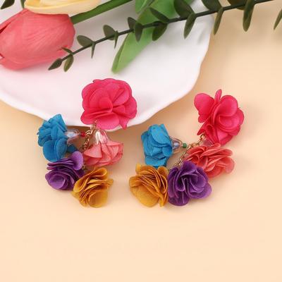 2025 Colorful Flower Tassel Earrings Boho Ethnic Holiday Wind Eardrop Exaggerated Colorful Floral Fabric Earrings