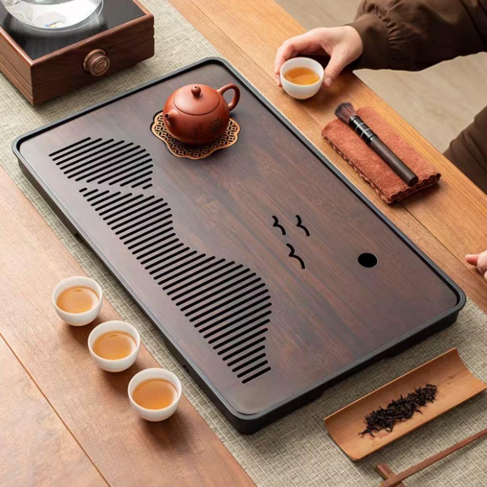 Rectangular Tea Serving Plate Japanese Style Water Storage Tea Tray Bamboo Drain Tea Tray  Office