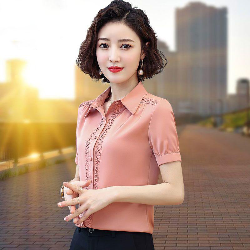 Summer Shirts For Women Elegant Casual Office Ladies Short Sleeve Tops Vintage Blouses Women Shirts
