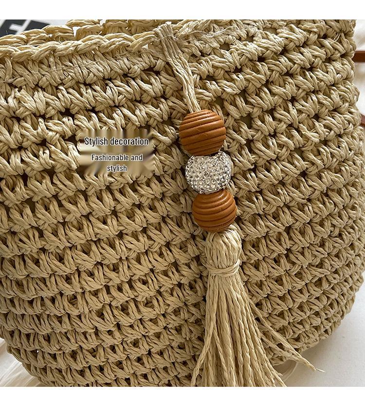 2025 Dam Populär Vävd Crossbody Hinkväska - Resa Strand Halm Axelväska för Sommaren