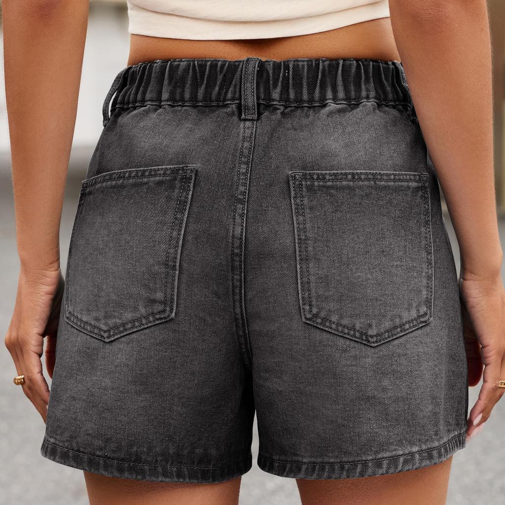 Women High Waisted Baggy Wide Leg Denim Shorts Casual Jean Shorts