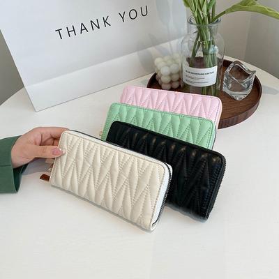 Women's Embroidered Thread Minimalist Long Wallet - Clutch Purse, Coin Pouch & Card Holder