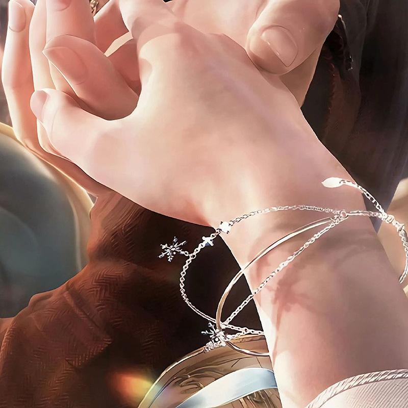 silver  dreamy irregular chain inlaid diamonds snowflake bracelets layered style light luxury Female bangles wedding