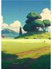 Vintage Japan Feld Natur Landschaft Poster Leinwand Malerei Gras Wolke Bäume Anime Wand Kunst für moderne Wohnzimmer Home Decor