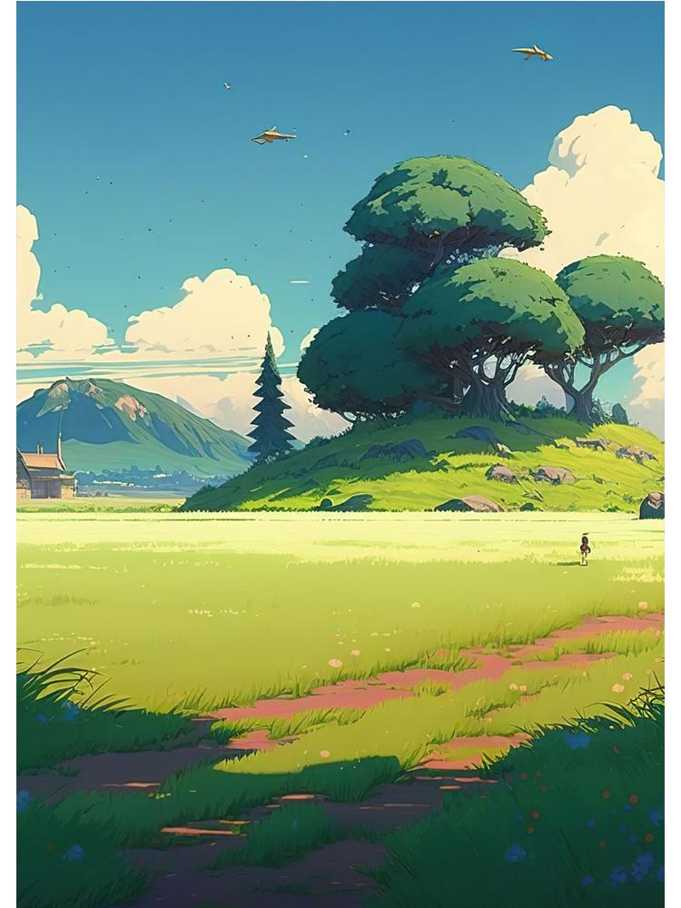 Vintage Japan Feld Natur Landschaft Poster Leinwand Malerei Gras Wolke Bäume Anime Wand Kunst für moderne Wohnzimmer Home Decor