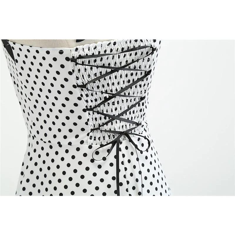 Sexy Retro White Polka Dot Dress Hepburn Vintage Halter Party Dress 50s 60s Pin Up Rockabilly Robe