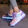 29-40 Zapatos Deportivos Planos Desmontables de Cuatro Ruedas para Niños Zapatos Deportivos Luminosos LED Recargables Patines de Cuatro Ruedas