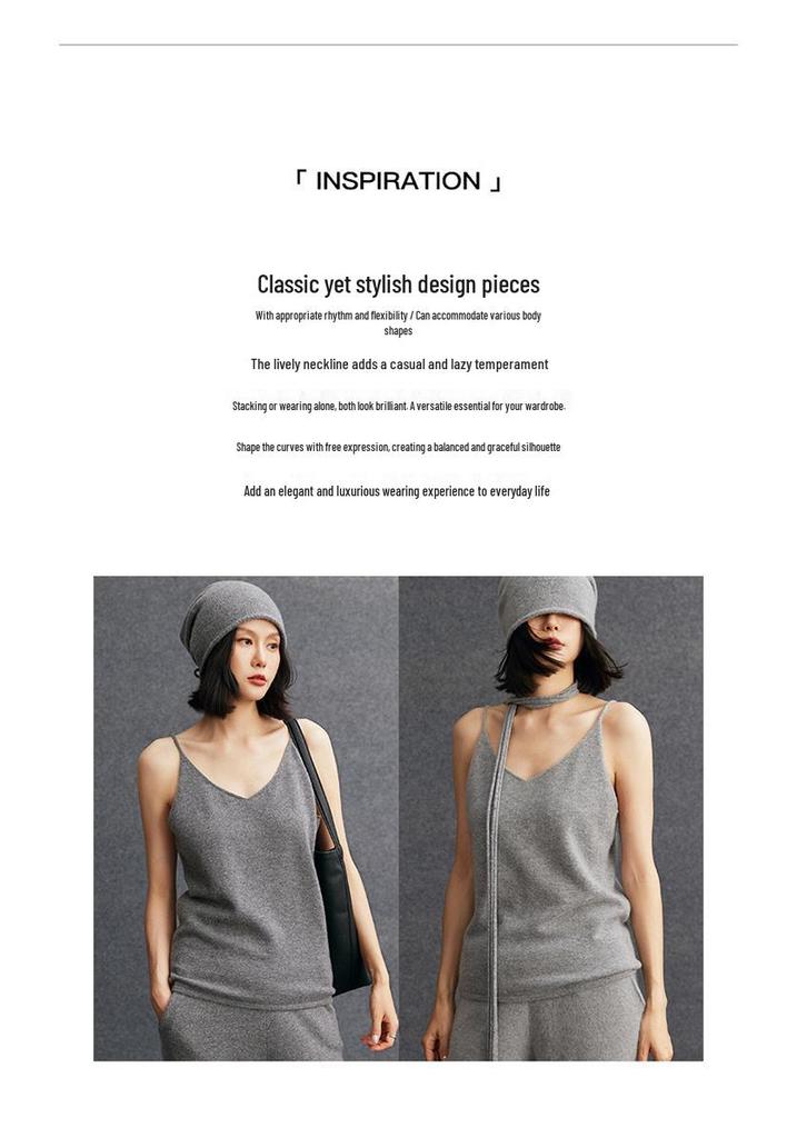 V-Neck Sleeveless Cashmere Knit Camisole Vest – Slim-Fit Women's Base Layer