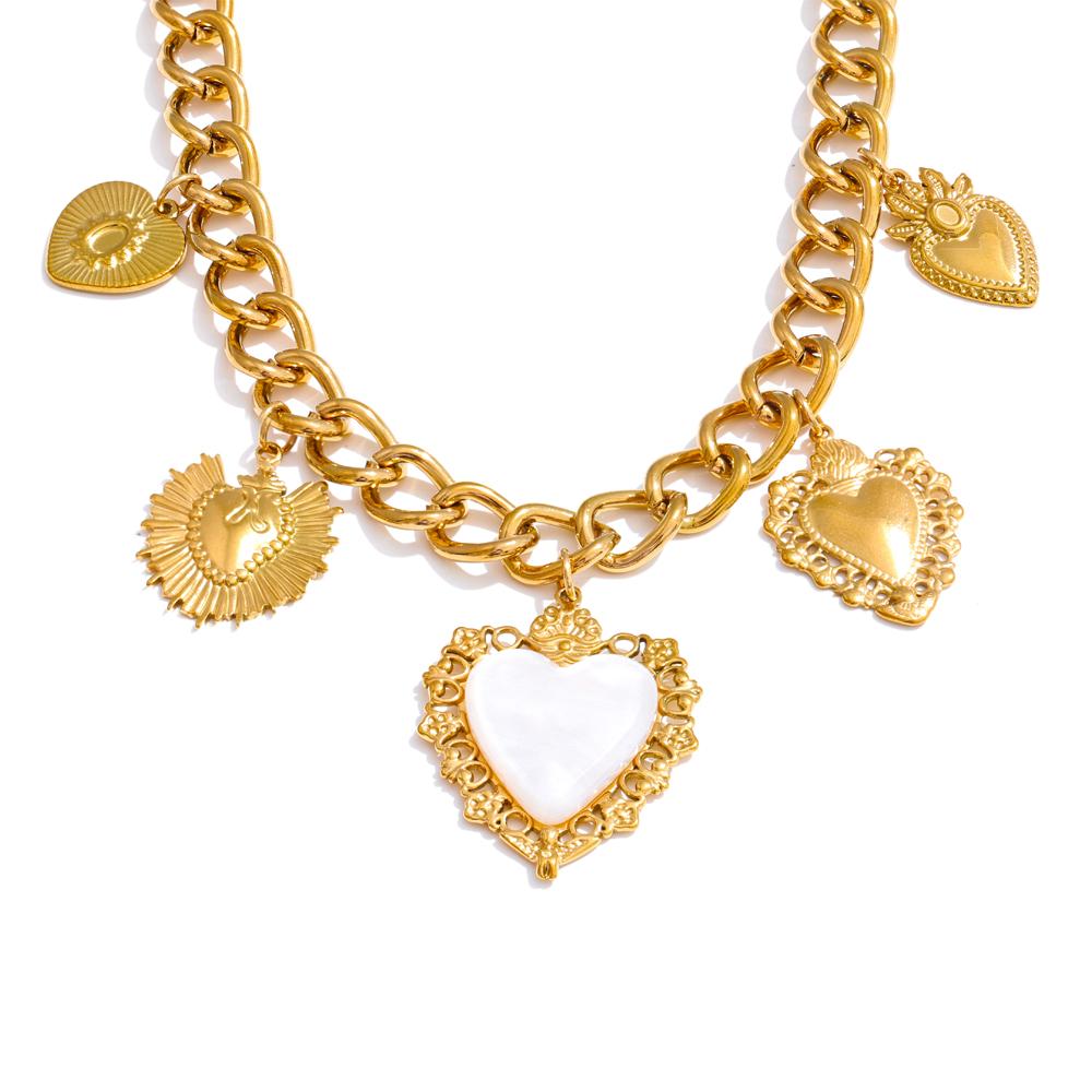 

Yhpup 18K Golden Plated Stainless Steel Resin Heart Love Drop Necklace Cuban Chain Texture Charm Popular Jewelry 2025