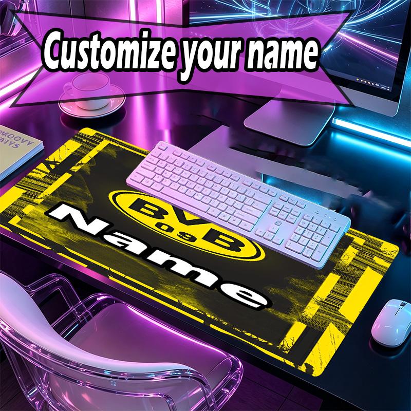 Custom Name Personalized Borussia Dortmund Pattern Mousepad, Laptop PC Desk Mat, Decorative Desk Mat for Home Keyboard Pad Gift