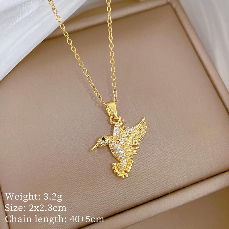 Stainless Steel Copper Micro-Inlaid Natural Stone Heart Fashion Light Luxury Elegant Electroplated Sporty Unisex Necklace