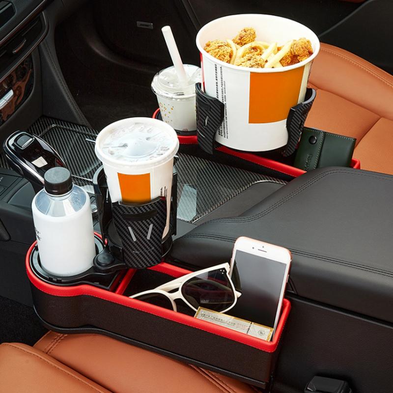 

ABS+PU Leather Auto Crevice Storage Organizer Box Car Seat Gap Filler Cup Holder,Front Passenger Side Beige