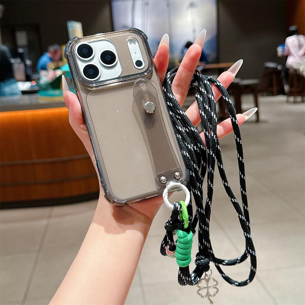 Crossbody Wrist Strap Phone Case for IPhone Air 17 16 15 Plus 14 13 12 11 Pro Max X XR XS Silicone Transparent Protective Cover