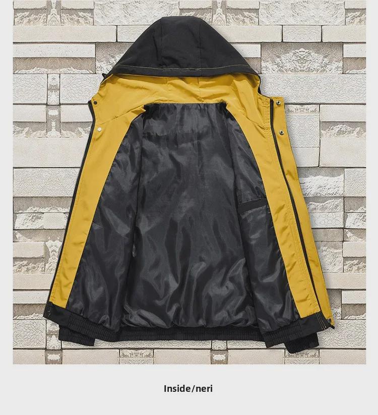 Męska duża kurtka wiatrówka z kapturem i wieloma kieszeniami - lekki płaszcz na wiosnę/jesień