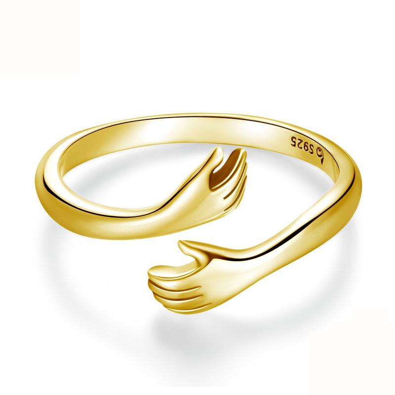 

925 Sterling Silver Hug Ring for Girls 14K Gold Plated Wholesale Jewelry Hand Hug Finger Open Rings Adjustable for