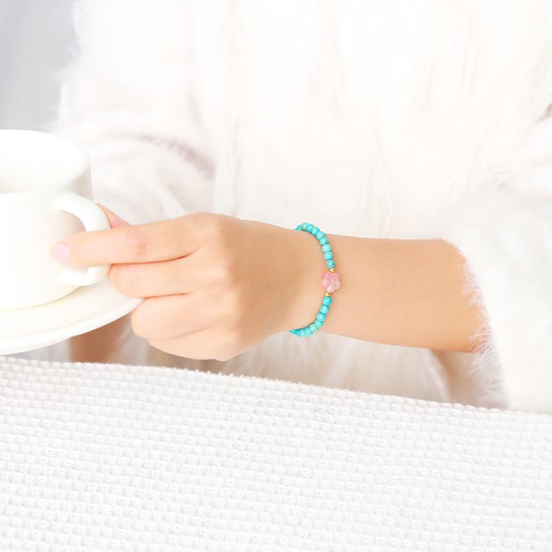 Bransoletka z koralików z jadeitu w kolorze Jingde Blue Turquoise i agatu w kolorze kwiatu brzoskwini dla kobiet