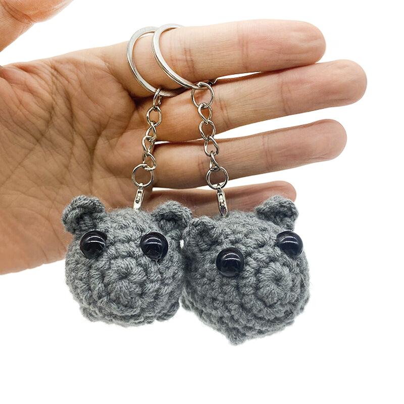 Sad Hamster Plush Keyring Cute Crochet Hamster With Bow Knitting Doll Keychain For Girls Bag Pendant Accessories