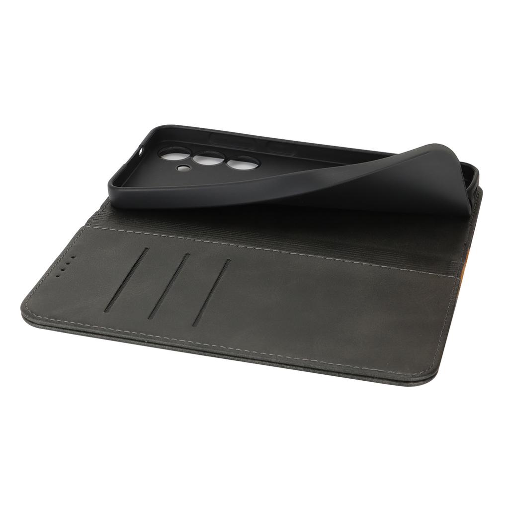 For Samsung Galaxy S24+ Case Calf Texture 3 Card Slots Color Splicing Leather Phone Cover