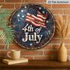 2D Flat, 1pc Round Aluminum Sign, 4th of July Vintage US Flag Design, Patriotic American Independence Day Metal Wall Art, Perfect for Home, Garage