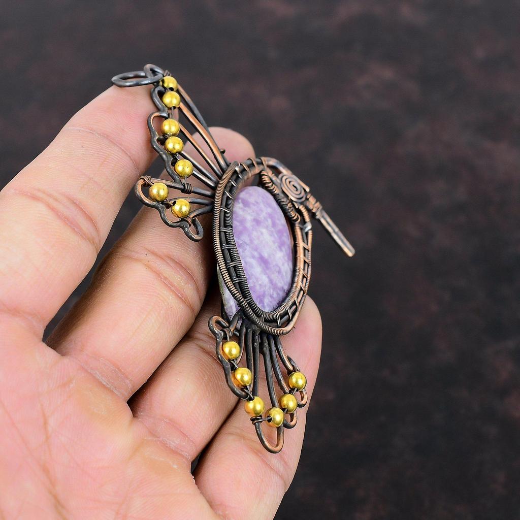 Lepidolith Anhänger Kupferdraht gewickelter Schmuck Edelsteinanhänger Kupferdrahtwicklung Vogelanhänger Eleganter Schmuck Handgefertigter Anhänger Geschenk für Ihn