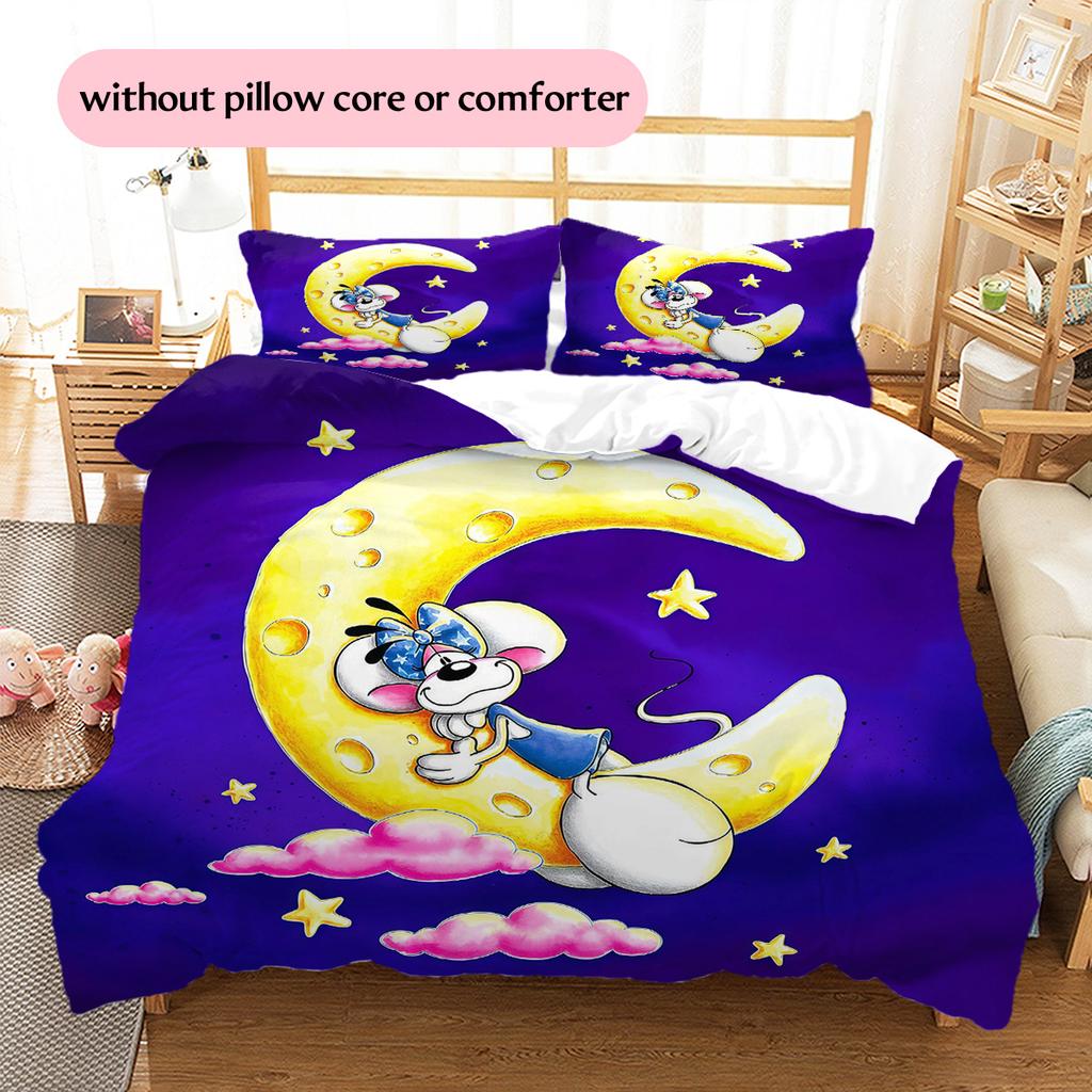 Diddl Pattern Bedding Quilt Set Home Decoration Gift (1 * Duvet Cover + 2 * Pillowcase Without Core)