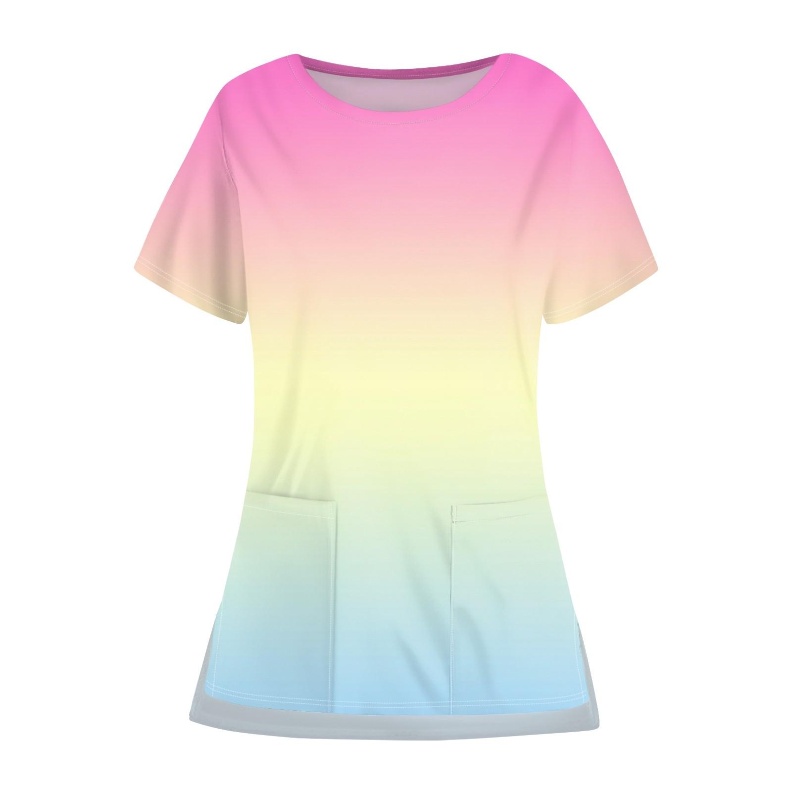 

Женские топы с короткими рукавами и принтом, карманы и круглый вырез, свободная повседневная футболка из дышащей ткани M