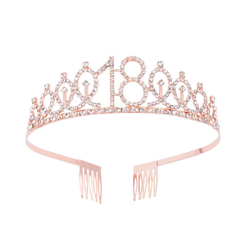 Birthday Party Crown Headband Rhinestone Crown Hair Accessories First Year Number Birthday Cake Ornaments Alloy Headband