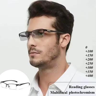 Photochromic Multifocal Reading Glasses, Fashionable and Ultra Light Half Frame Glasses, High-definition Presbyopia Glasses