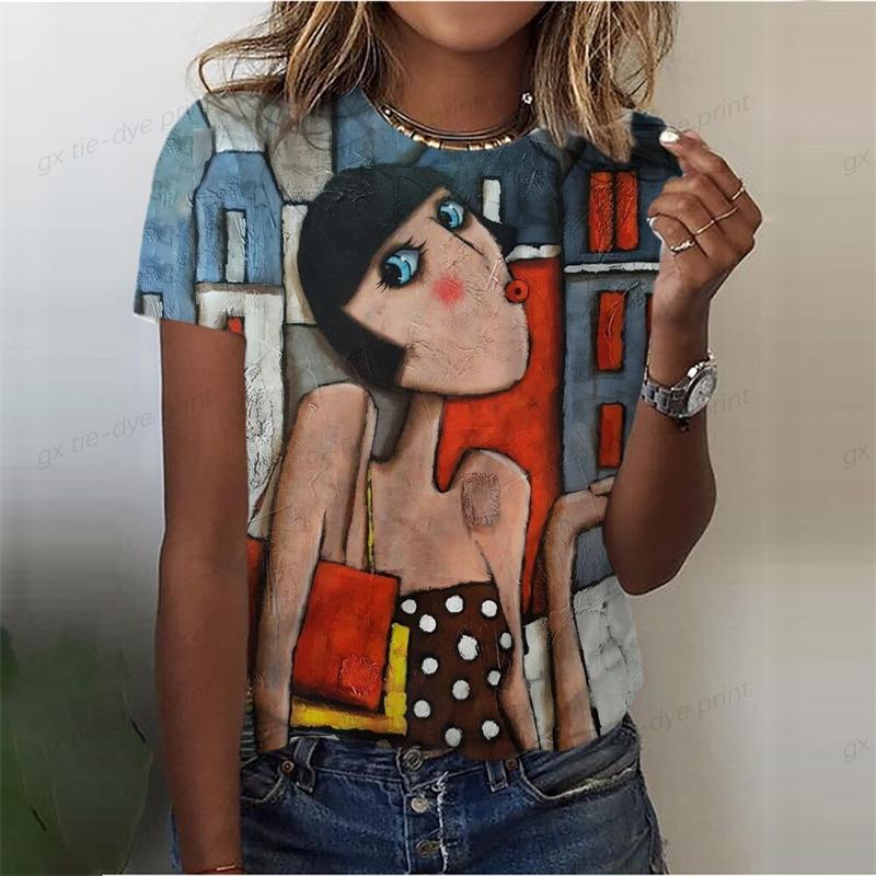 Classic Girls Face Painting 3D Graphic Tee Fashion Floral Print T Shirts For Woman Girl Street Harajuku Colorful Tshirt Tops