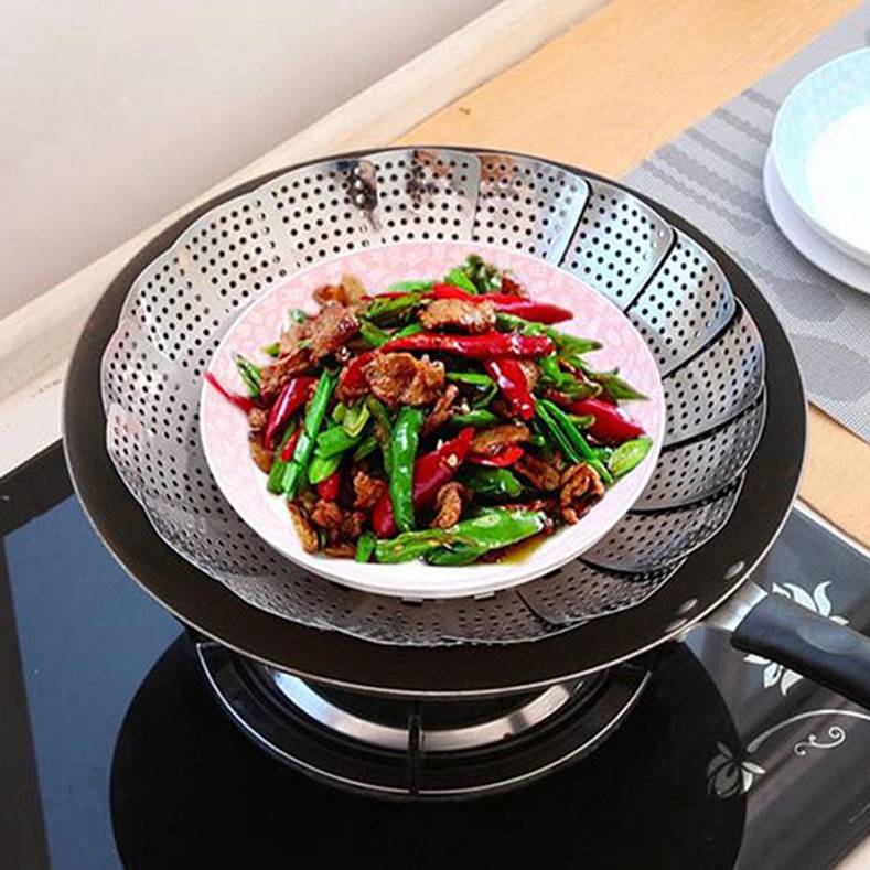 Multifunctional Retractable Steamer Tray Holder Fruit Drip Tray Drain Basket