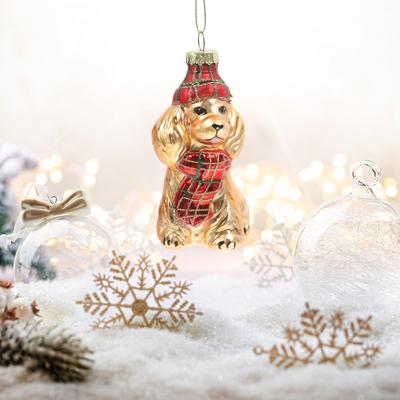 Christmas Dog Glass Ornament Adorable Dog Hanging Decoration Xmas Tree Winter Decor Glass Dog Pendant for Holiday Celebrations