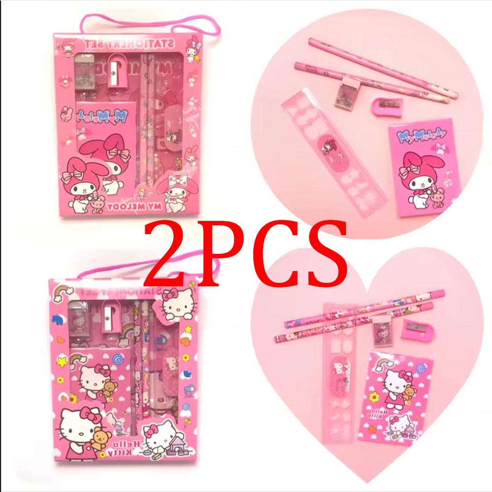 Melody Kuromi Handheld Stationery Set Anime Cartoon Pencil Ruler Notebook Kids Learning Gift Prize For Kids Adults Children's Birthday Gift Holiday