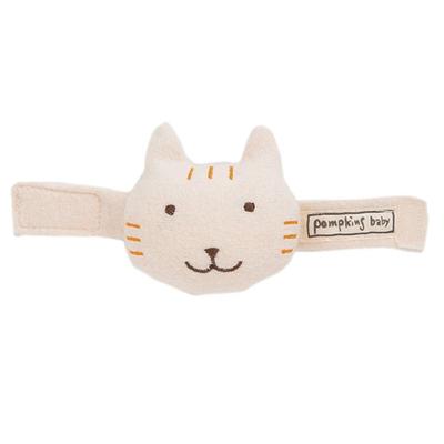 Y-1290 Pompkins BABY 100% Cotton [Nyanko Series] Cat Wrist Rattle, Made In Japan (Natural)