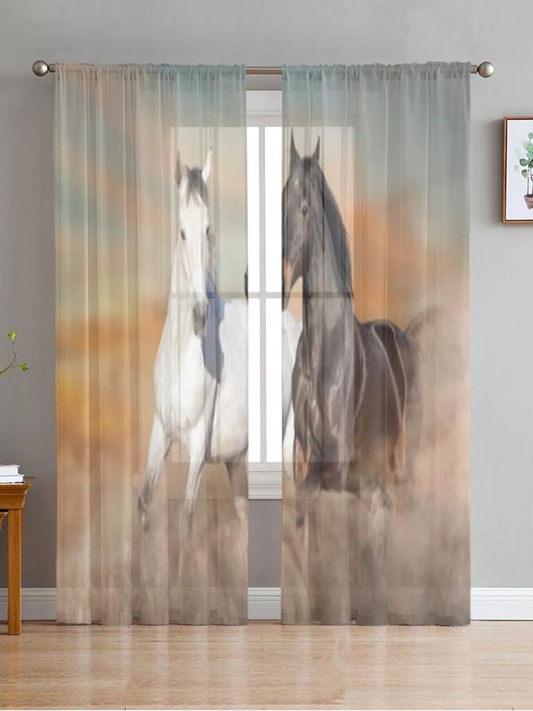 Koń akwarelowy Nowoczesne tiulowe zasłony do salonu Sypialnia Strona główna Kuchnia Przezroczyste zasłony okienne