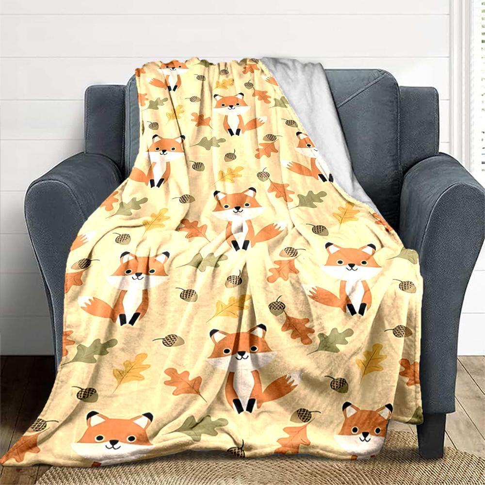1pc Autumn Foxes Blanket, Lightweight Flannel Throw Blanket for Sofa, Bed, Travel, Camping, Living Room, Office, Couch038