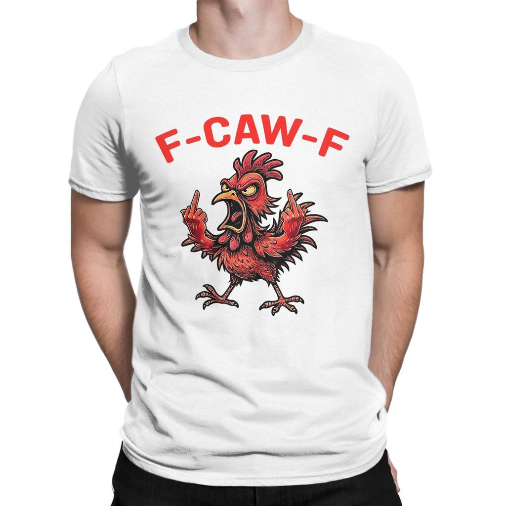 Vintage F-Caw-F-Chicken Shocked Rooster MeMe T-Shirts Men Round Neck Cotton T Shirt  Short Sleeve Tees Party Clothing