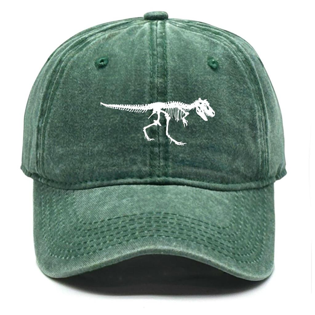 Skeleton Dinosaur Print Snapback Sun Hat, Animal Sports Hat Sun Protective Curved Brim Retro Solid Adjustable Baseball Cap