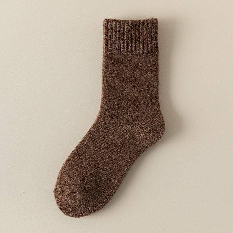 Wool Socks Children'S Medium Tube Socks Season Fleece Thickened Terry Socks Solid Color Retro Sweat-Absorbing Deodorant Medium Tube Socks Women