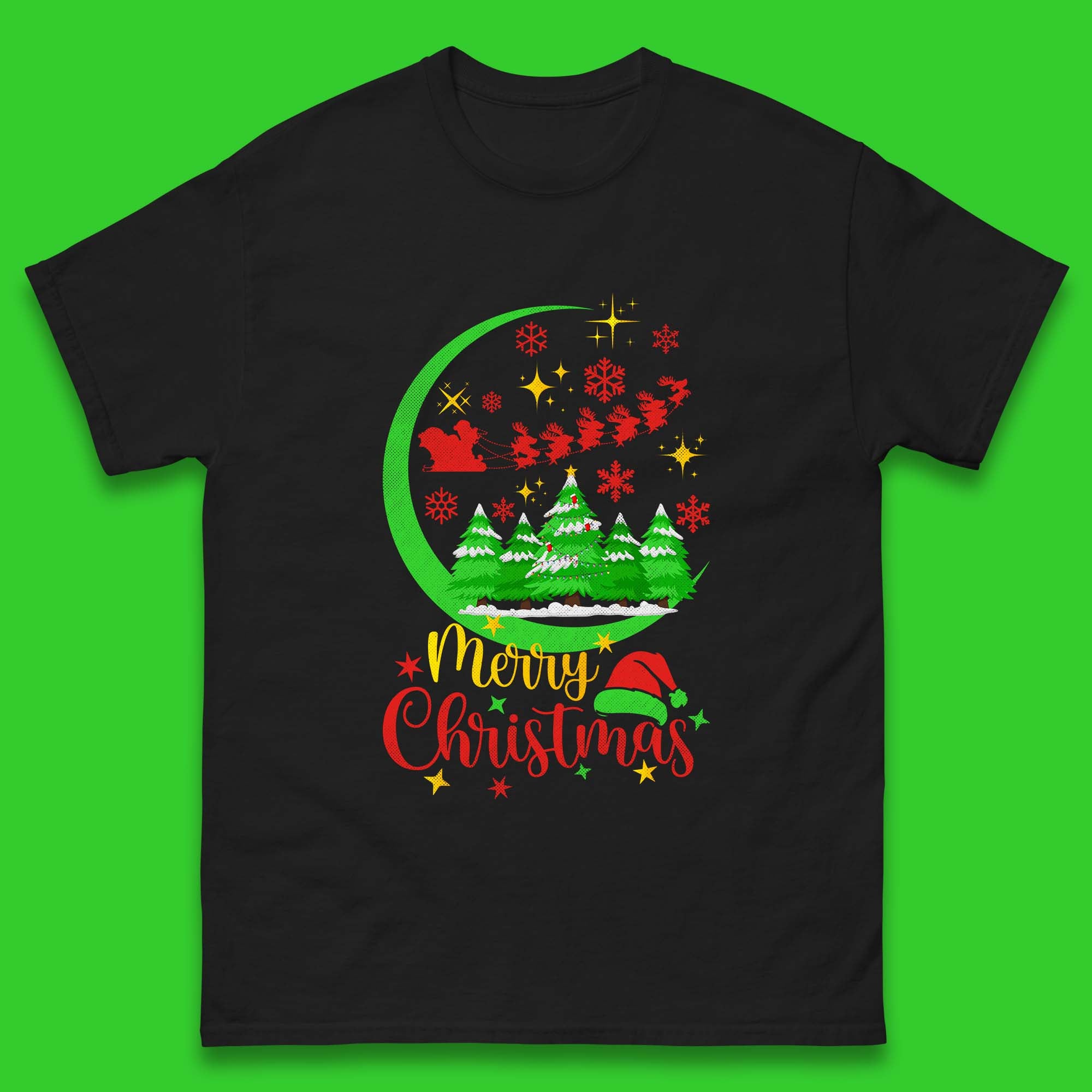 Merry Christmas Mens T Shirt Womens Tops Tees Santa Trees Top XL