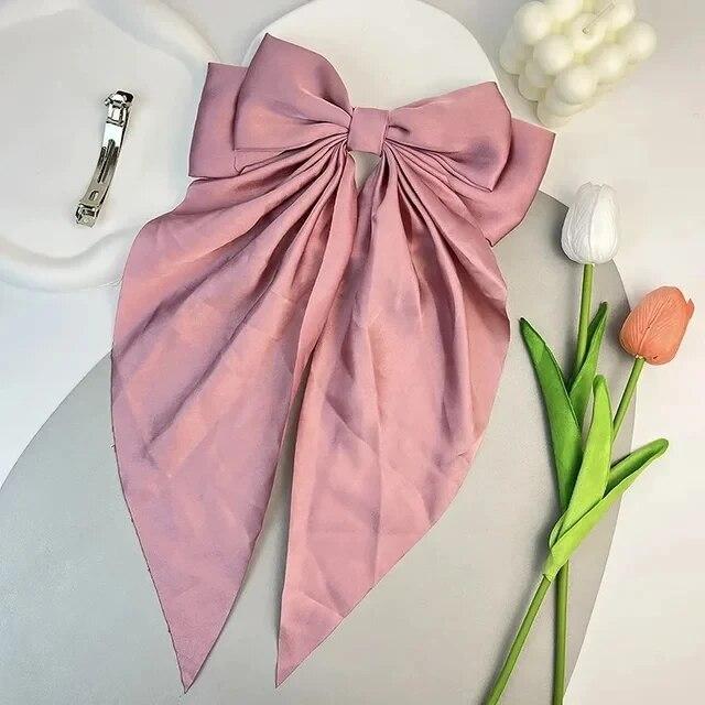 Chiffon Schleife Haarspange Damen Große Schleife Satin Haarnadel Haarspangen Mädchen Einfarbig Pferdeschwanz-Klammer Haarschmuck Kopfschmuck Geschenk