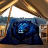 1pc Blue Lion Print Throw Blanket Polyester Fiber, Lightweight Flannel, Soft & Warm, All Season Use for Outdoor, Camping Digital Print