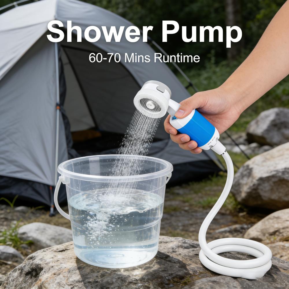 Camping Shower Pump Rechargeable Electric Shower Pump Outdoor Shower Head Sprayer for Outdoor Camping Hiking Travel