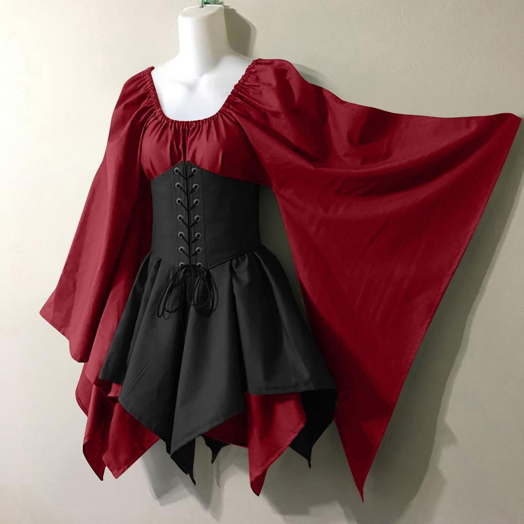 Women Fashion Long Sleeve Vintage Dress Cosplay Party Evening Night Formal Dress