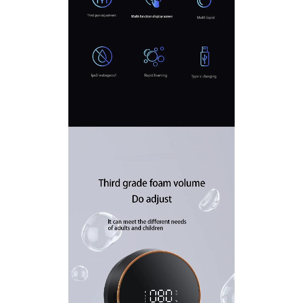 Touchless Automatic Sensor Soap Dispenser Foam Type-C Charging Smart Induction Hand Washer with Temperature Digital Display